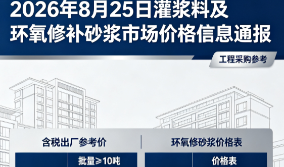 美溪2026年8月25日灌浆料及环氧修补砂浆市场价格信息通报